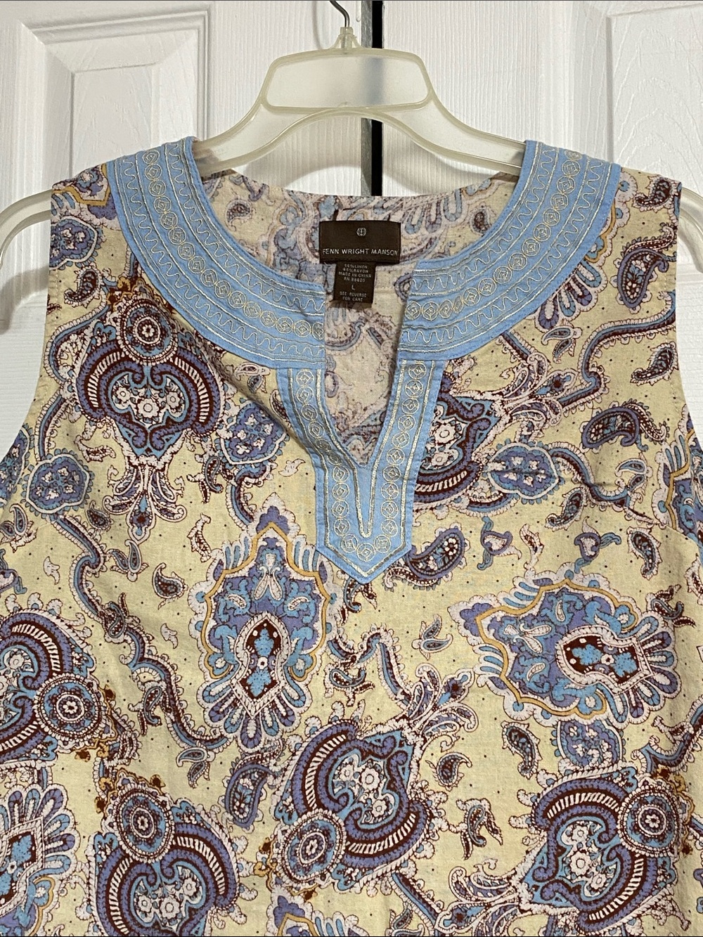 Fenn Wright Manson Linen blend & Embroidery V neck Tank top shirt blouse LARGE - Picture 2 of 9
